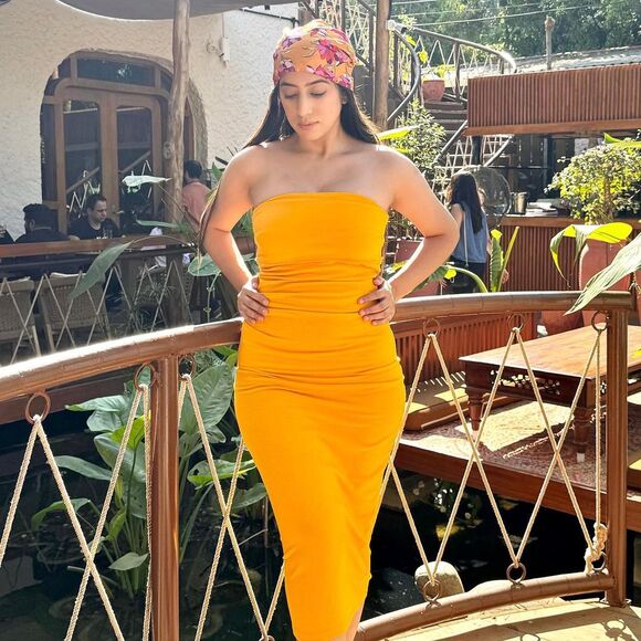 ZARA Blogger Fave Strapless Tangerine Midi Dress NWT Size M - Picture 10 of 16